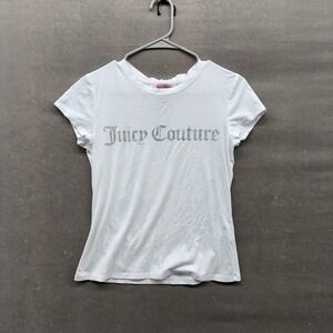 Juicy Couture Shirt Womens Medium White Spell Out Logo Graphic Tee Y2k Casual